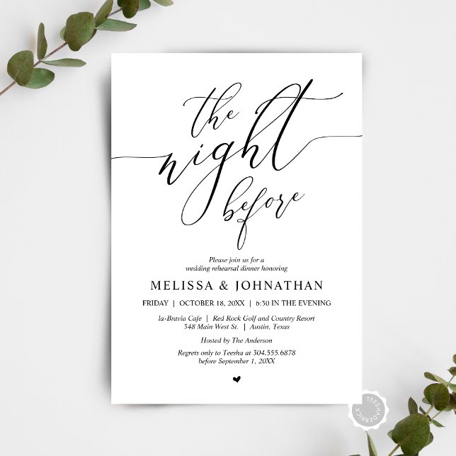 Vormittags, Hochzeitsessen Probe Party Einladung (The Night Before, Wedding Rehearsal Dinner Party Celebration Invitation Card, in modern whimsical.)