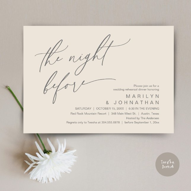 Vormittags, Hochzeitsessen Probe Party Einladung (The Night Before, Romantic Modern Wedding Rehearsal Dinner Party Invitation Card PDF Cream Grey)
