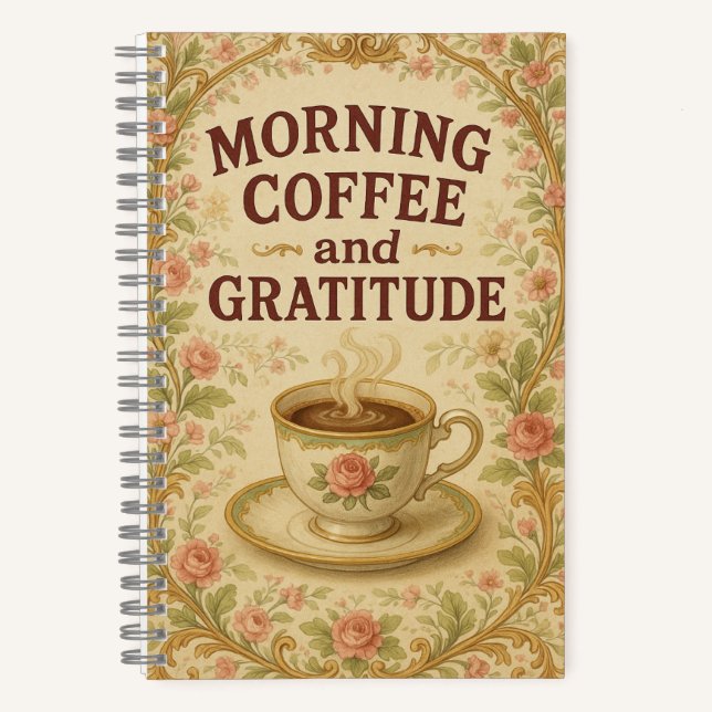 Vormittagskaffee und Dankeszeitschrift Notizbuch (Vorderseite)