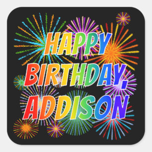 Vorname "ADDISON", Fun "HAPPY BIRTHDAY" Quadratischer Aufkleber