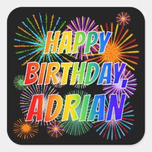 Vorname "ADRIAN", Fun "HAPPY BIRTHDAY" Quadratischer Aufkleber