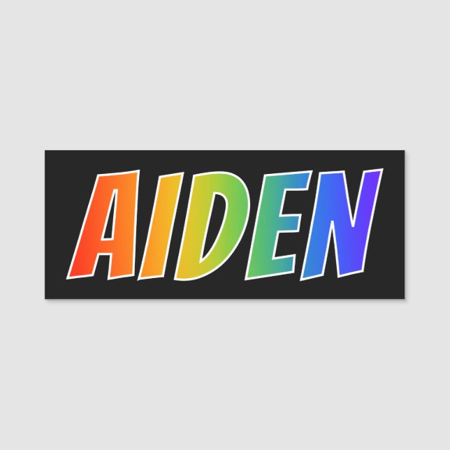 Vorname "AIDEN": Spaß-Regenbogen-Farbton Namensschild (Vorderseite)