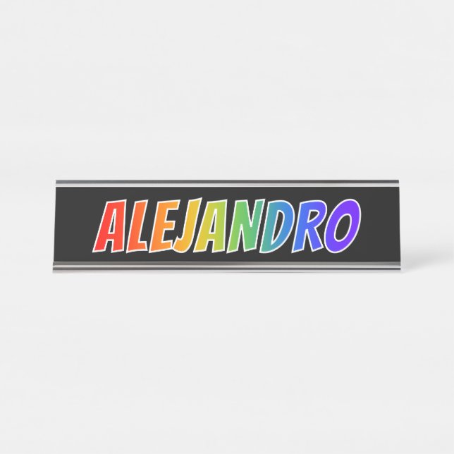 Vorname "ALEJANDRO": Fun Rainbow Coloring Schreibtischnamensplakette (Vorderseite )