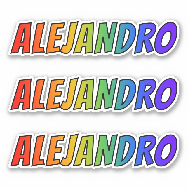 Vorname "ALEJANDRO" mit Fun Rainbow Coloring Aufkleber (Vorderseite)