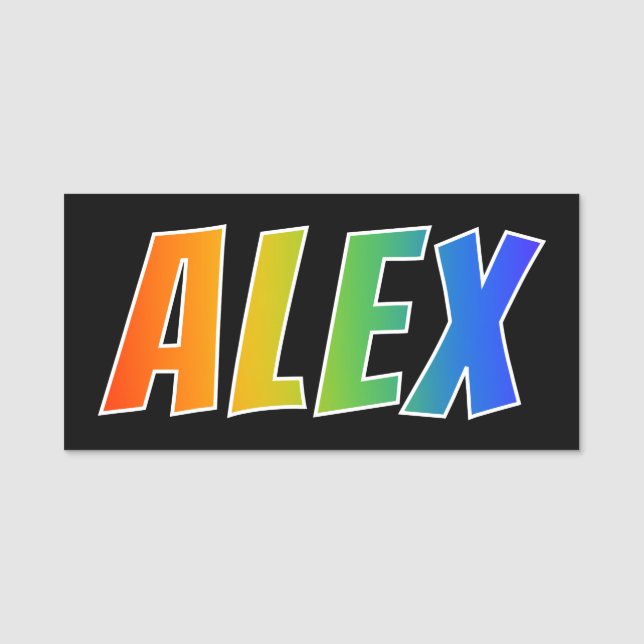Vorname "ALEX": Spaß-Regenbogen-Farbton Namensschild (Vorderseite)