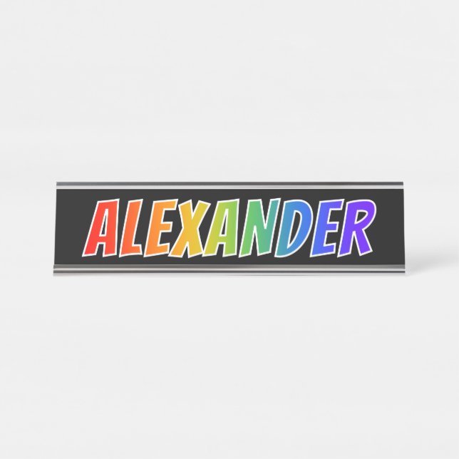 Vorname "ALEXANDER": Fun Rainbow Coloring Schreibtischnamensplakette (Vorderseite )