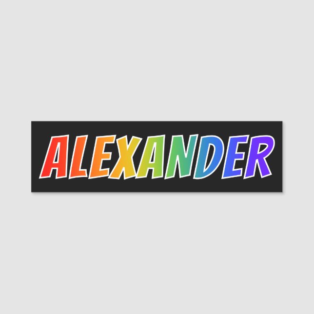 Vorname "ALEXANDER": Spaß-Regenbogen-Farbton Namensschild (Vorderseite)
