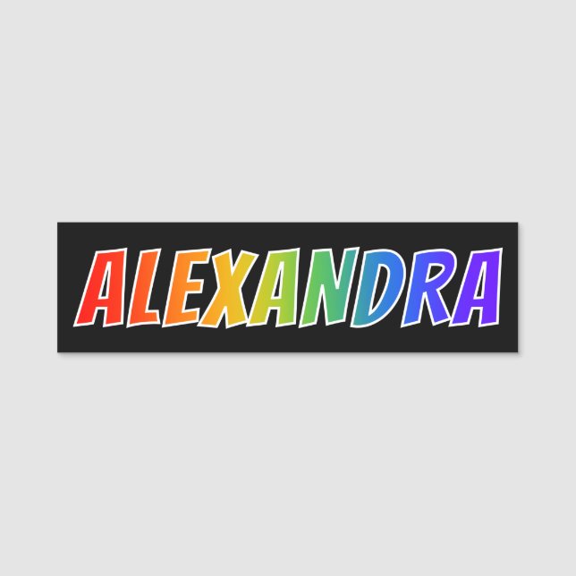 Vorname "ALEXANDRA": Spaß-Regenbogen-Farbton Namensschild (Vorderseite)