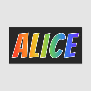 Vorname "ALICE": Spaß-Regenbogen-Farbton Namensschild