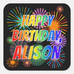 Vorname "ALISON", Fun "GLÜCK BIRTHTAG" Quadratischer Aufkleber