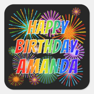 Vorname "AMANDA", Fun "GLÜCK BIRTHTAG" Quadratischer Aufkleber