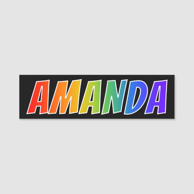 Vorname "AMANDA": Spaß-Regenbogen-Farbton Namensschild (Vorderseite)