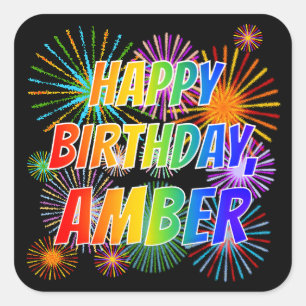 Vorname "AMBER", Spaß "GLÜCKLICHER BIRTHTAG" Quadratischer Aufkleber