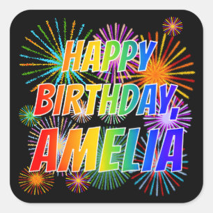 Vorname "AMELIA", Fun "GLÜCK BIRTHTAG" Quadratischer Aufkleber