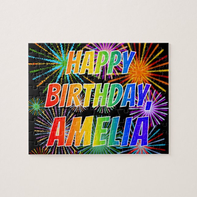 Vorname "AMELIA", Spaß "GLÜCKLICHER GEBURTSTAG" Puzzle (Horizontal)