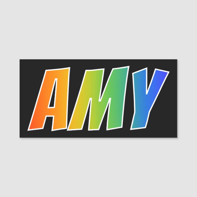 Vorname "AMY": Spaß-Regenbogen-Farbton Namensschild (Vorderseite)