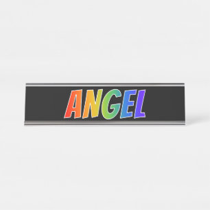 Vorname "ANGEL": Fun-Regenbogenfarben Schreibtischnamensplakette