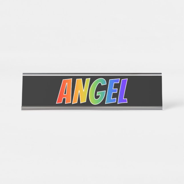 Vorname "ANGEL": Fun-Regenbogenfarben Schreibtischnamensplakette (Vorderseite )