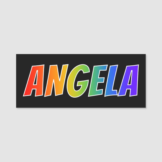 Vorname "ANGELA": Spaß-Regenbogen-Farbton Namensschild (Vorderseite)