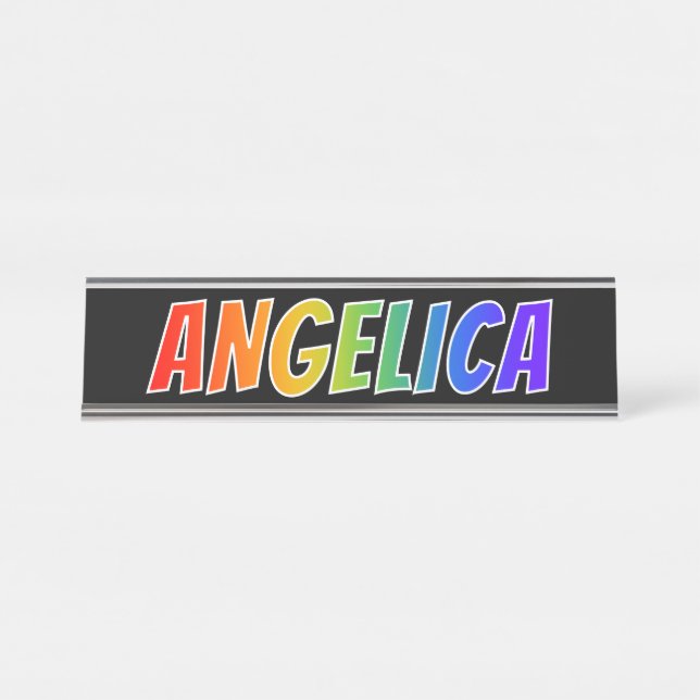 Vorname "ANGELICA": Fun Rainbow Coloring Schreibtischnamensplakette (Vorderseite )