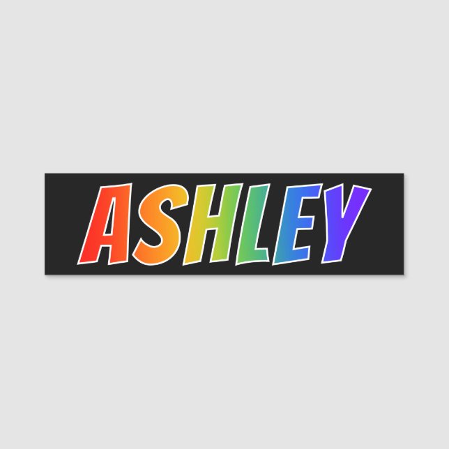 Vorname "ASHLEY": Spaß-Regenbogen-Farbton Namensschild (Vorderseite)