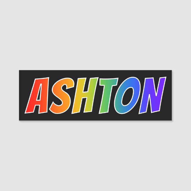 Vorname "ASHTON": Spaß-Regenbogen-Farbton Namensschild (Vorderseite)