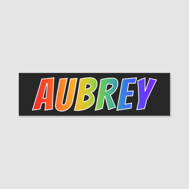 Vorname "AUBREY": Spaß-Regenbogen-Farbton Namensschild (Vorderseite)