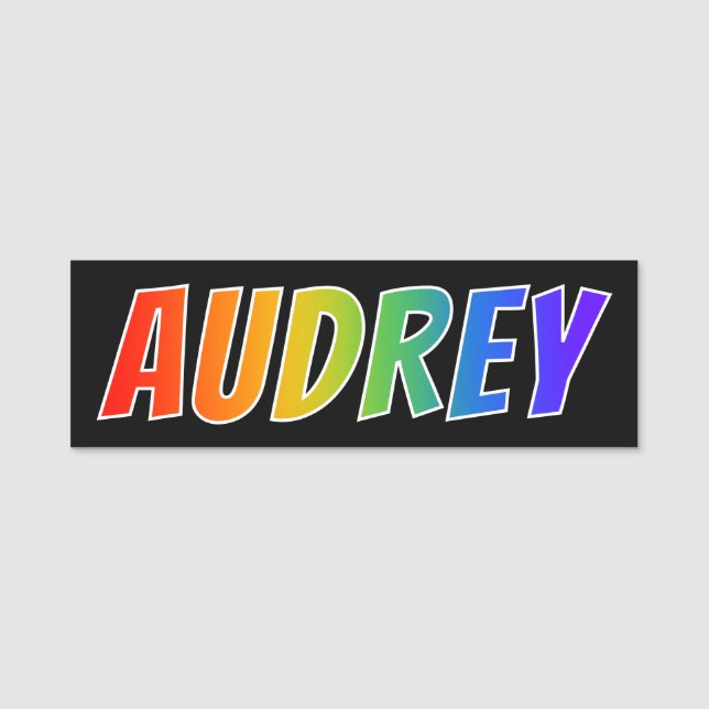Vorname "AUDREY": Spaß-Regenbogen-Farbton Namensschild (Vorderseite)