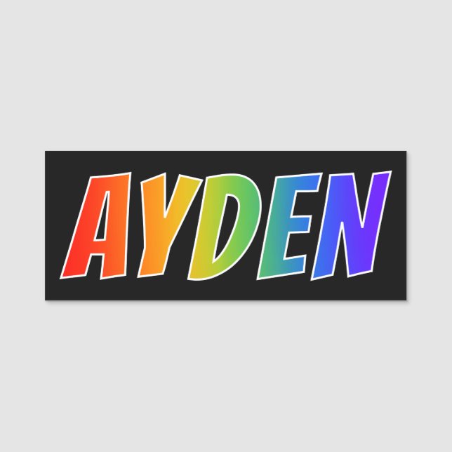 Vorname "AYDEN": Spaß-Regenbogen-Farbton Namensschild (Vorderseite)
