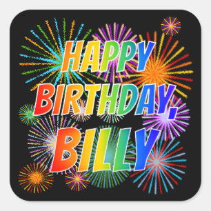 Vorname "BILLY", Fun "HAPPY BIRTHDAY" Quadratischer Aufkleber