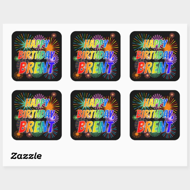 Vorname "BRENT", Spaß "GLÜCKLICHER GEBURTSTAG" Quadratischer Aufkleber (Blatt)