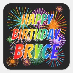 Vorname "BRYCE", Fun "HAPPY BIRTHDAY" Quadratischer Aufkleber