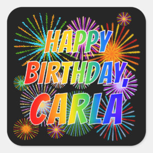 Vorname "CARLA", Spaß "GLÜCKLICHER BIRTHTAG" Quadratischer Aufkleber