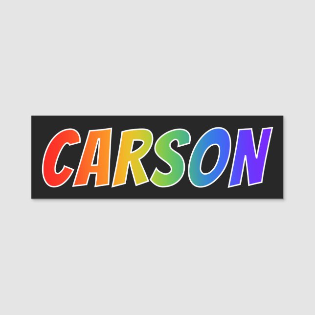 Vorname "CARSON": Spaß-Regenbogen-Farbton Namensschild (Vorderseite)
