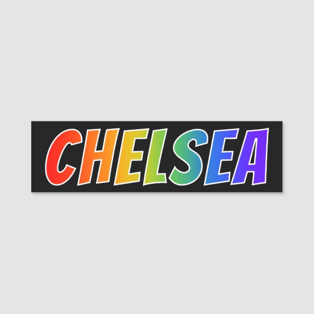 Vorname "CHELSEA": Spaß-Regenbogen-Farbton Namensschild (Vorderseite)
