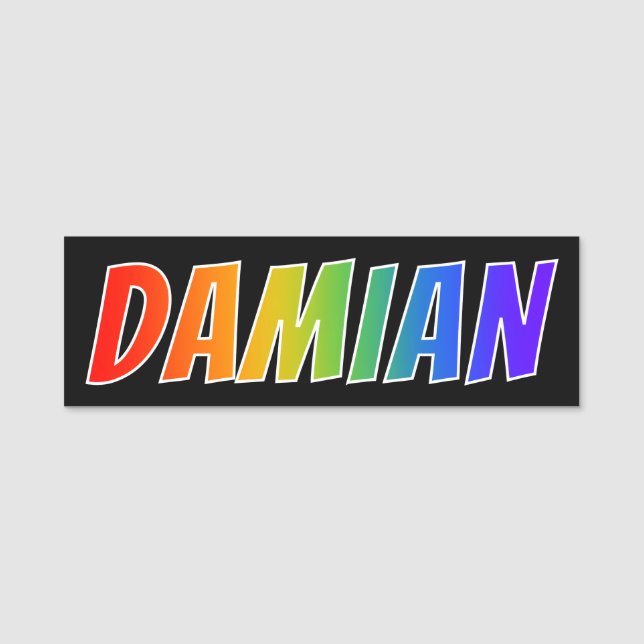 Vorname "DAMIAN": Spaß-Regenbogen-Farbton Namensschild (Vorderseite)