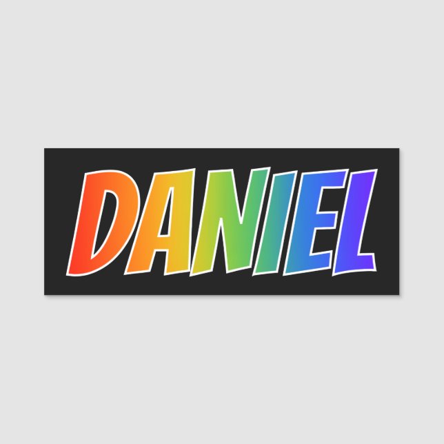 Vorname "DANIEL": Spaß-Regenbogen-Farbton Namensschild (Vorderseite)