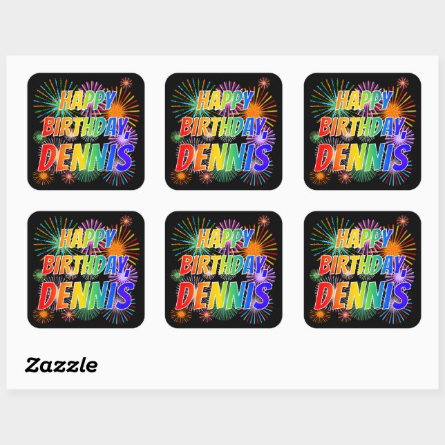 Vorname "DENNIS", Spaß "GLÜCKLICHER GEBURTSTAG" Quadratischer Aufkleber (Blatt)