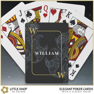 Vorname der eleganten Black Gold Paisley Monogram Spielkarten