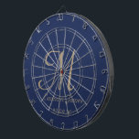 Vorname der eleganten Marine & Gold Monogram Dartscheibe<br><div class="desc">Elegante Navy und Gold Monogram Initial Name Personalisiert Dart Board</div>