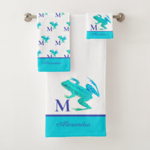 Vorname des modernen Aquamarinen Blauen Tree Monog Badhandtuch Set
