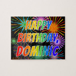 Vorname "DOMINIC", Fun "HAPPY BIRTHDAY" Puzzle
