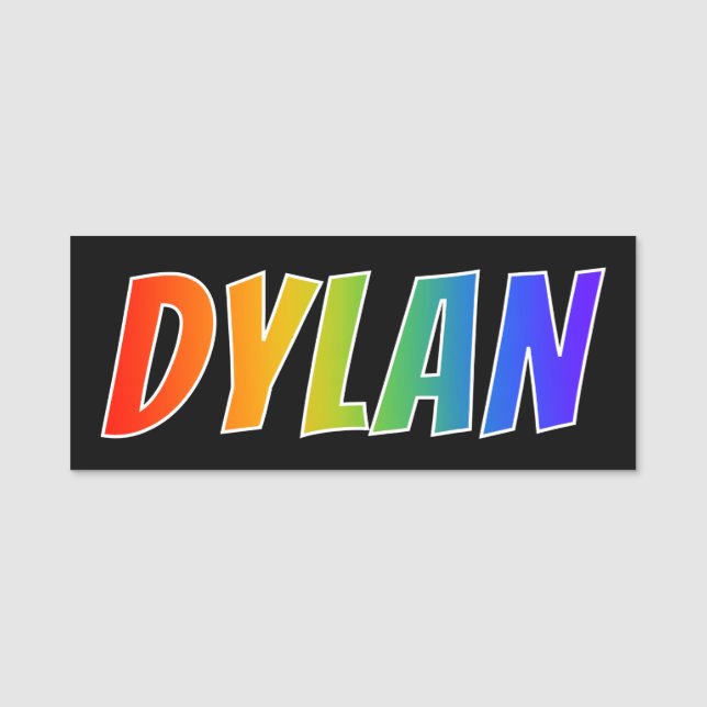 Vorname "DYLAN": Spaß-Regenbogen-Farbton Namensschild (Vorderseite)