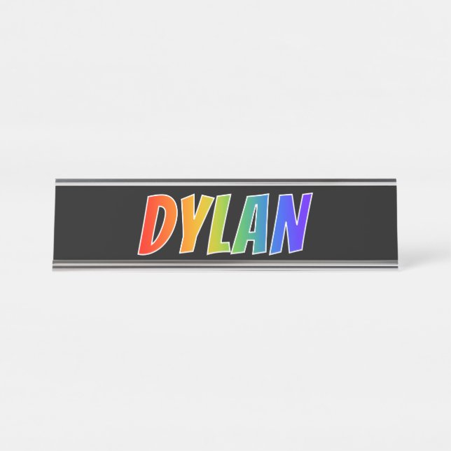 Vorname "DYLAN": Spaß-Regenbogen-Farbton Schreibtischnamensplakette (Vorderseite )