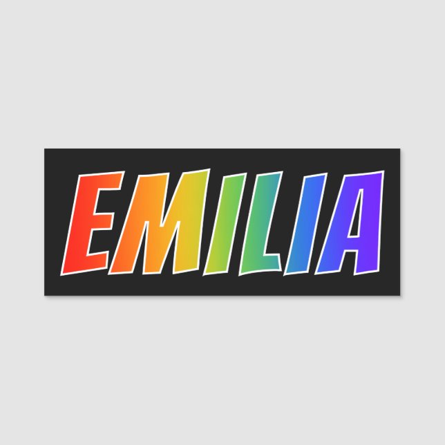 Vorname "EMILIA": Spaß-Regenbogen-Farbton Namensschild (Vorderseite)
