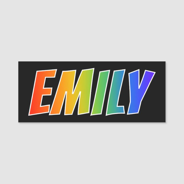 Vorname "EMILY": Spaß-Regenbogen-Farbton Namensschild (Vorderseite)