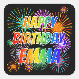 Vorname "EMMA", Fun "GLÜCK BIRTHTAG" Quadratischer Aufkleber