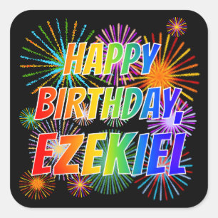 Vorname "EZEKIEL", Fun "HAPPY BIRTHDAY" Quadratischer Aufkleber