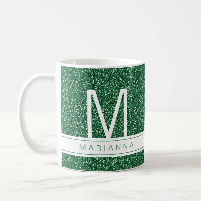 Vorname für das Monogramm eines grünen Glitzer Kaffeetasse (Links)