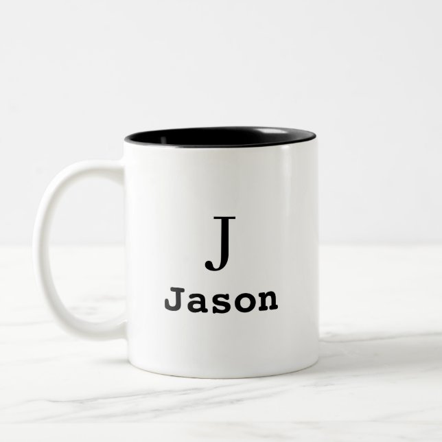 Vorname für Elegant Monogram Personalisiert Zweifarbige Tasse (Links)
